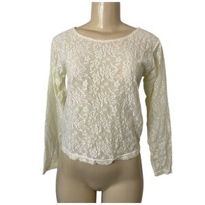 Y2K Reference Point Ivory Lace Mesh Floral Blouse Top Small Cottage Boho Grunge